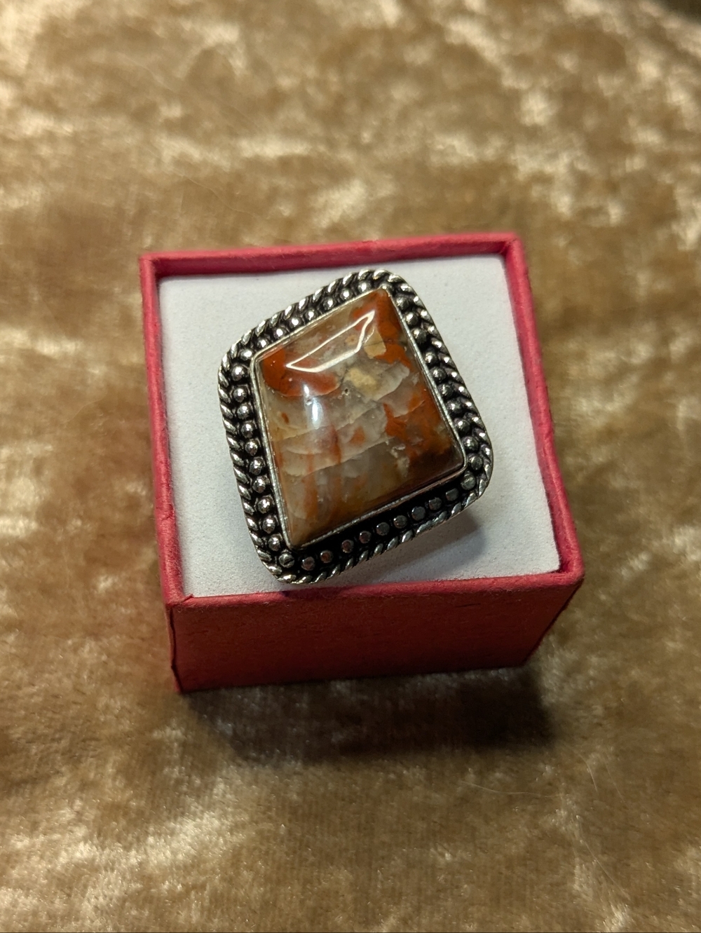 Handcrafted Natural Golden Plume Jasper Geometric Ring (8)